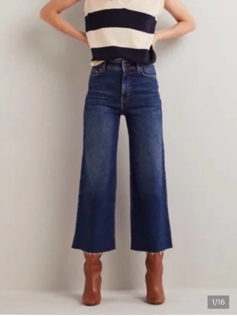Boden High-Rise Wide Leg Crop Jeans - Dark Blue Size 8